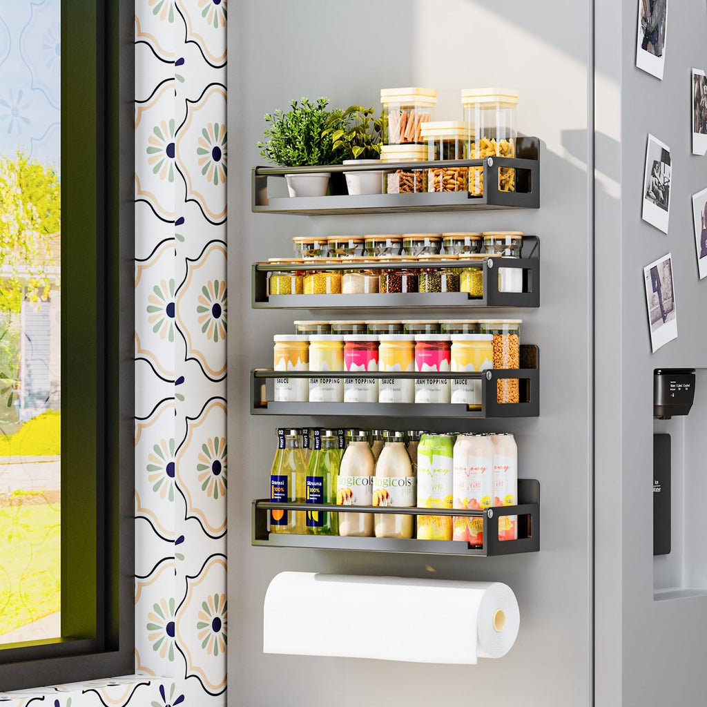 ADBIU 5-Pack Magnetic Spice Rack Organizer – Space-Saving Storage Shelves for Refrigerator, Oven & Kitchen Organization