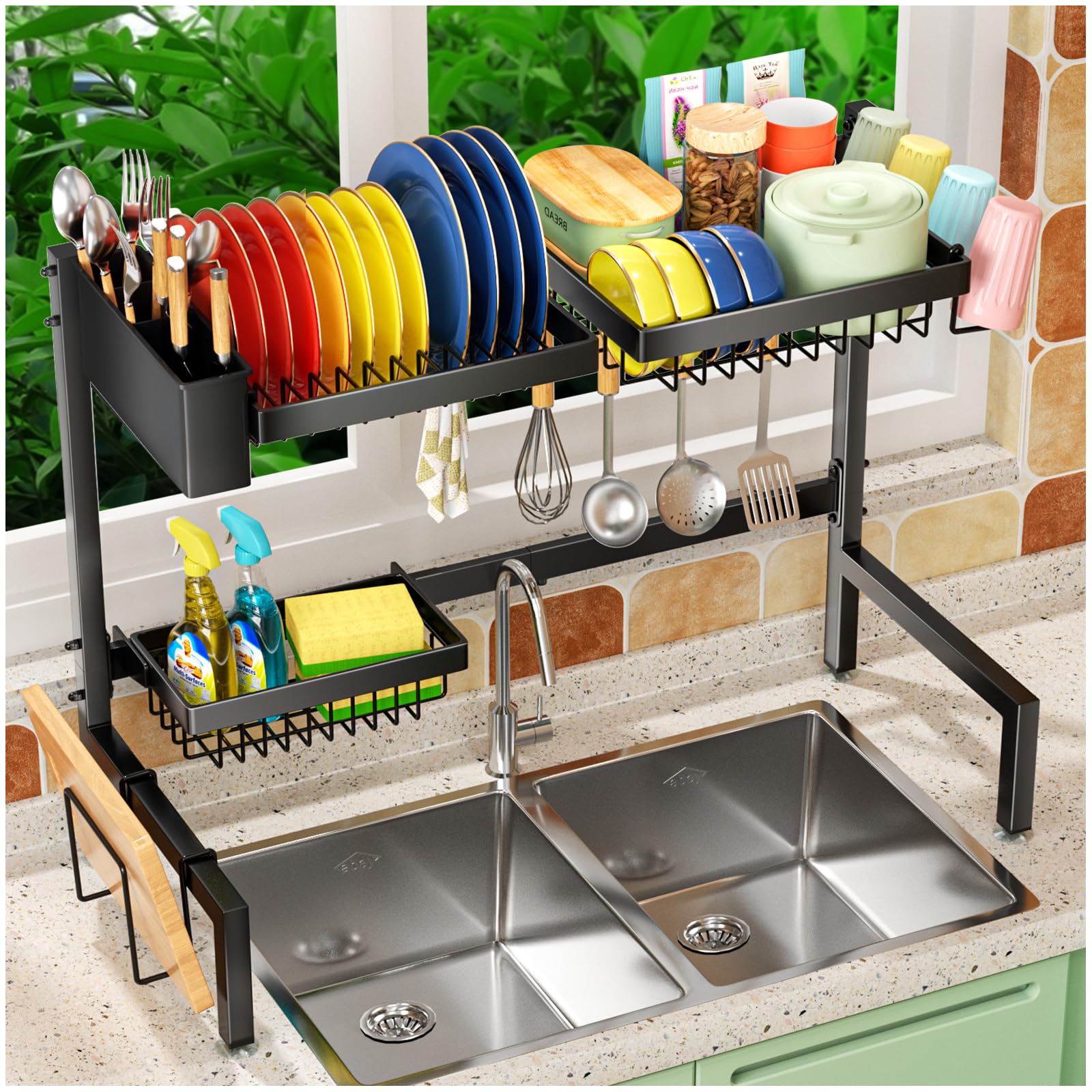 SNSLXH Over-the-Sink Dish Drying Rack – 2-Tier Adjustable Kitchen Organizer for Fast Drying & Space-Saving Storage