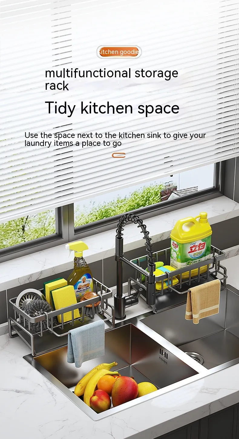 Multi-Functional Kitchen Sink Storage Rack – Space-Saving Organizer with Built-In Drainage