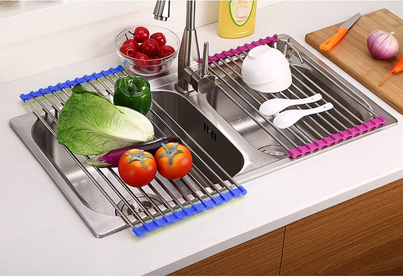 Folding Stainless Steel Sink Rack – Space-Saving Kitchen Drain & Drying Organizer