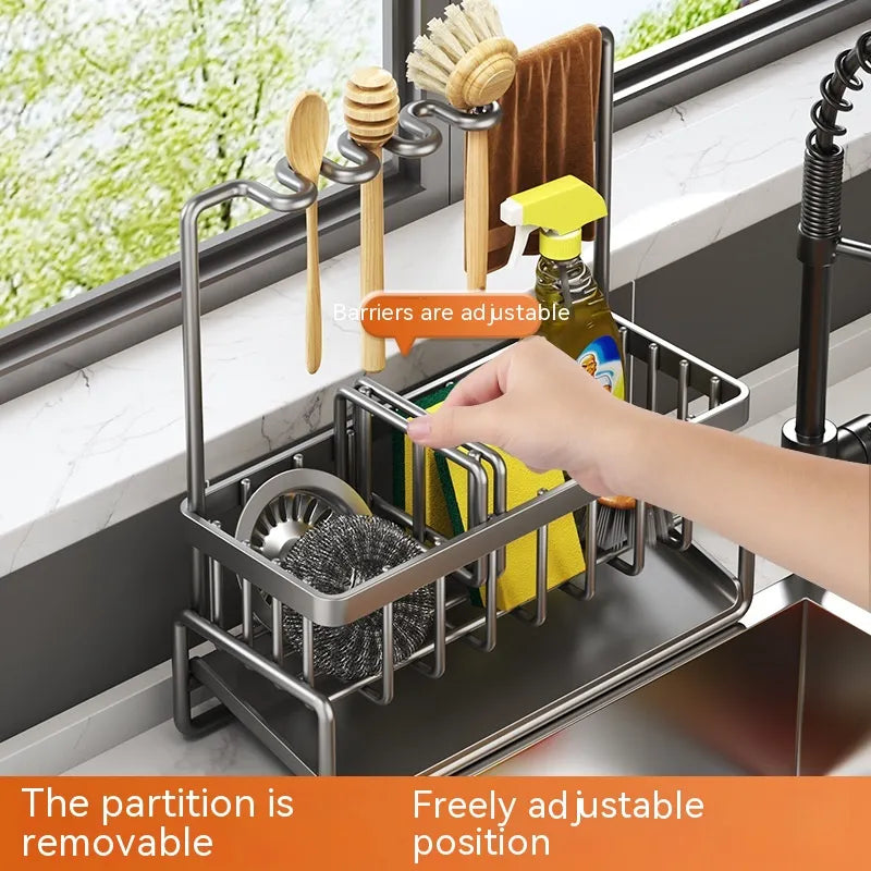 Multi-Functional Kitchen Sink Storage Rack – Space-Saving Organizer with Built-In Drainage